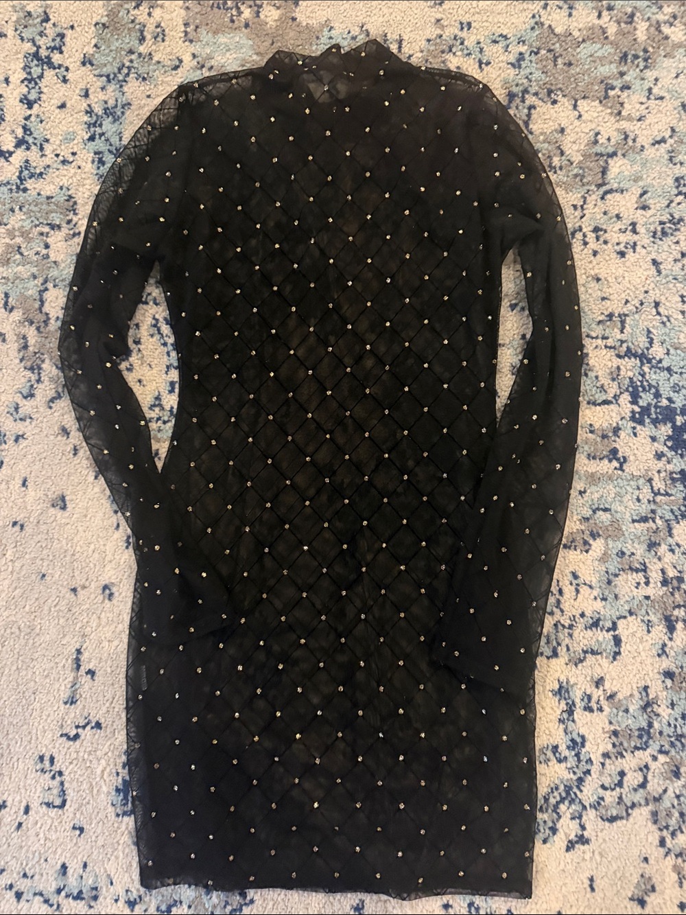 Black Sheer Long-Sleeve Embellished Bodycon Dress